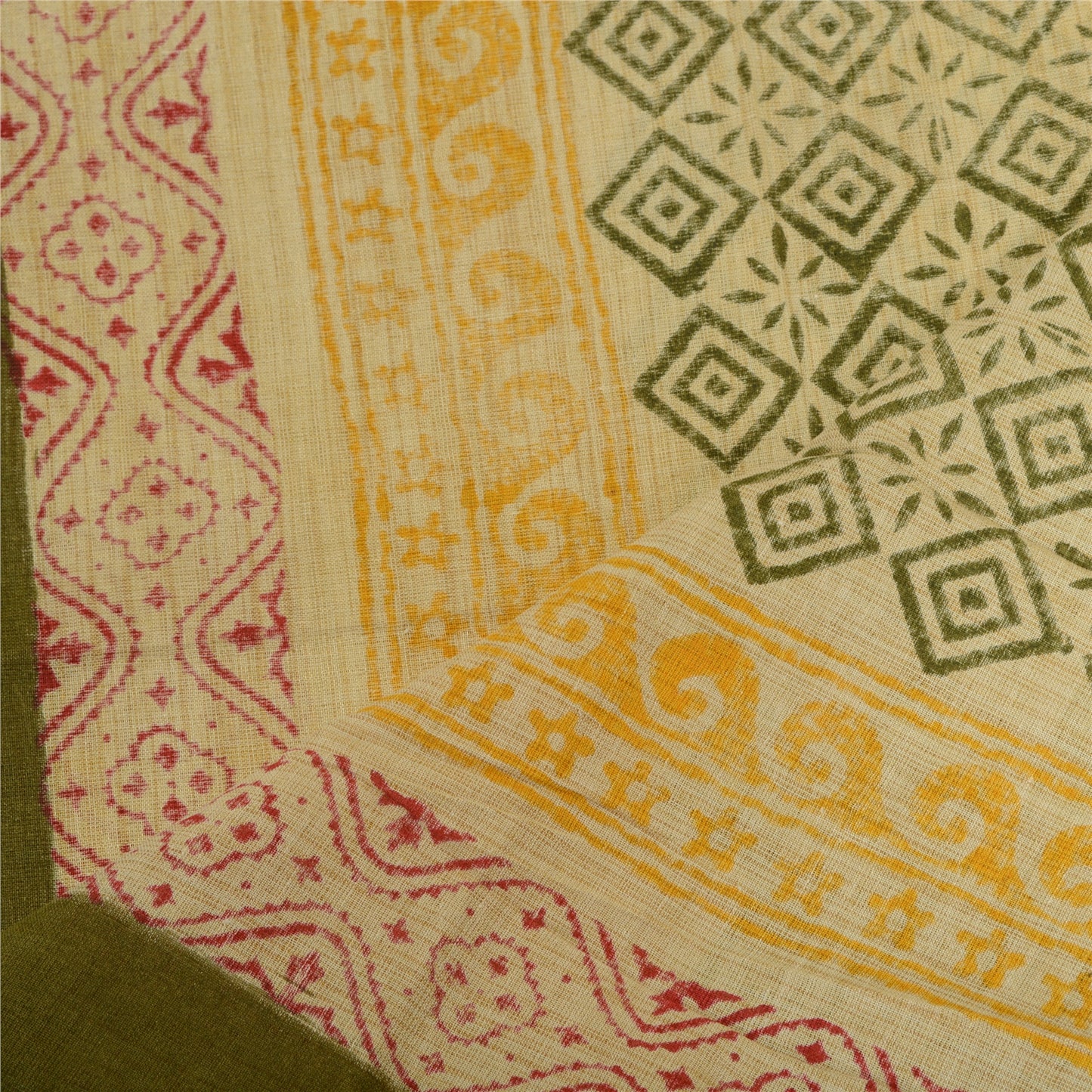 Длинная шаль-дупатта в стиле санскритского винтажа из чистого хлопка цвета слоновой кости с ручным принтом