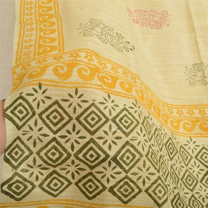 Длинная шаль-дупатта в стиле санскритского винтажа из чистого хлопка цвета слоновой кости с ручным принтом