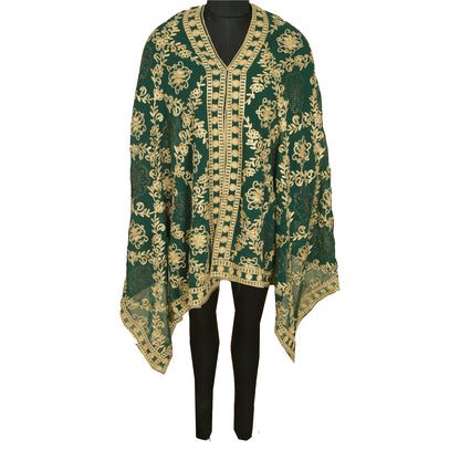 Sanskriti Vintage Long Green Dupatta/Stole Georgette Hand Embroidered Ari Work