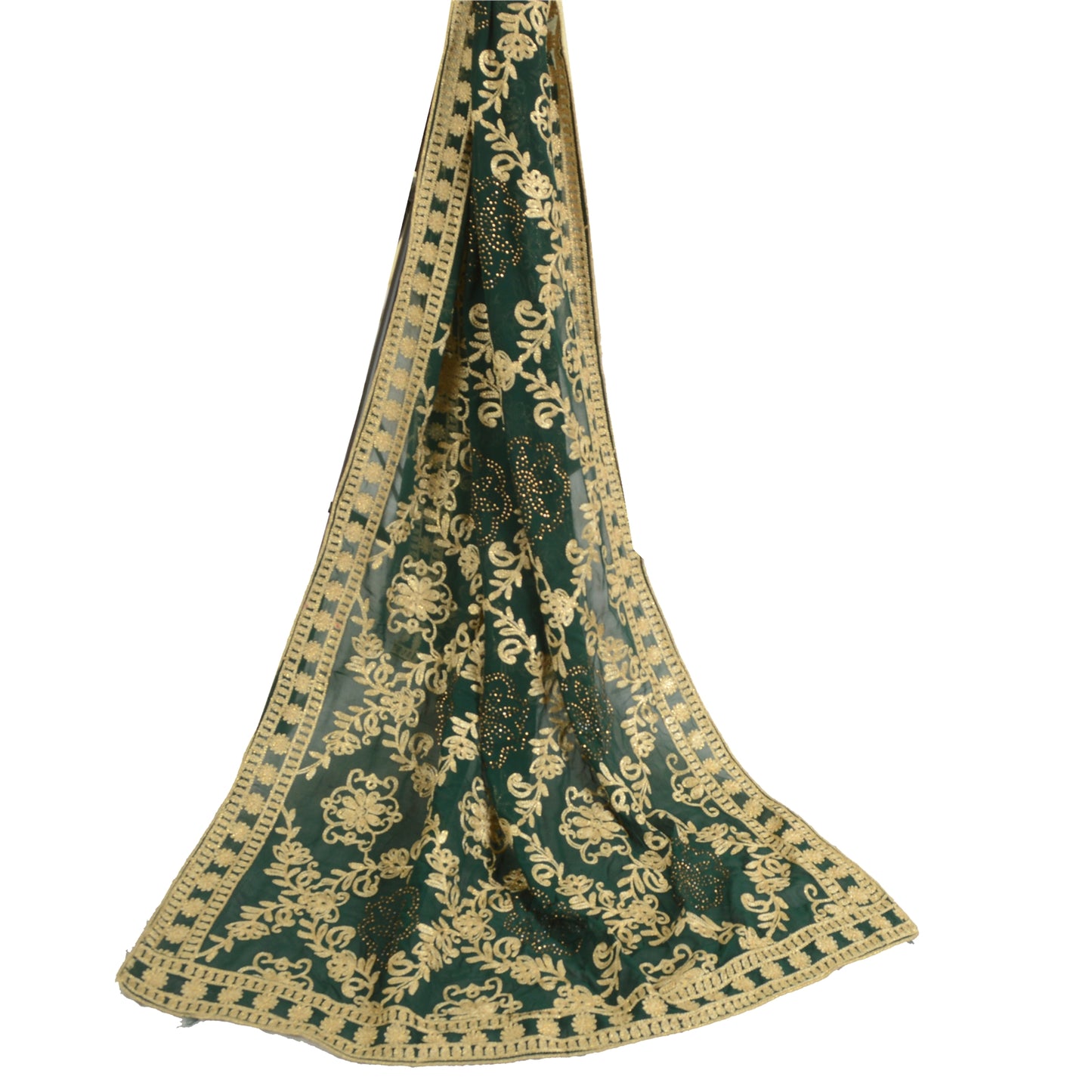 Sanskriti Vintage Long Green Dupatta/Stole Georgette Hand Embroidered Ari Work