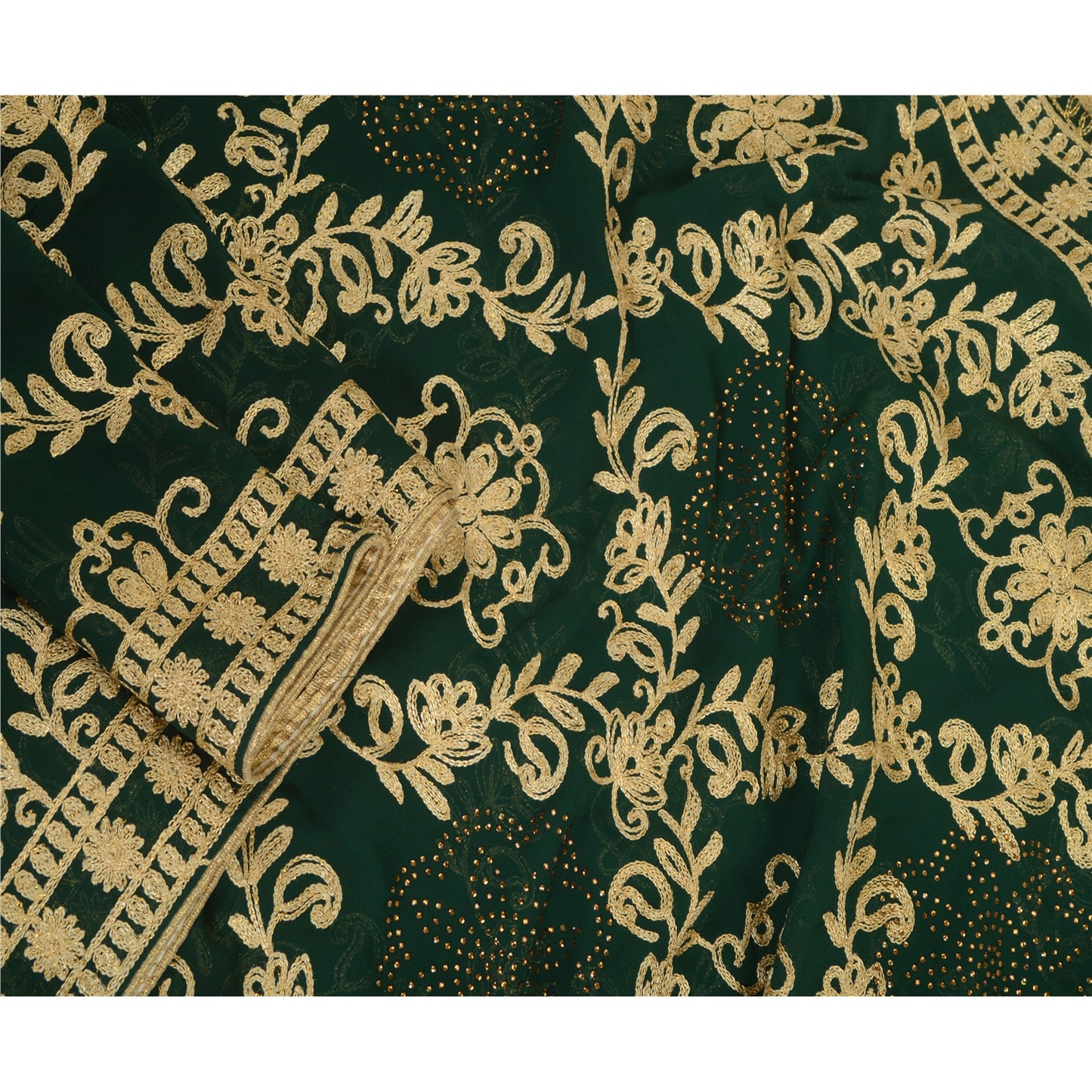 Sanskriti Vintage Long Green Dupatta/Stole Georgette Hand Embroidered Ari Work
