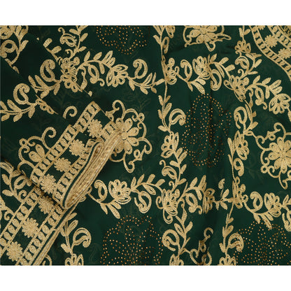 Sanskriti Vintage Long Green Dupatta/Stole Georgette Hand Embroidered Ari Work