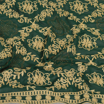 Sanskriti Vintage Long Green Dupatta/Stole Georgette Hand Embroidered Ari Work