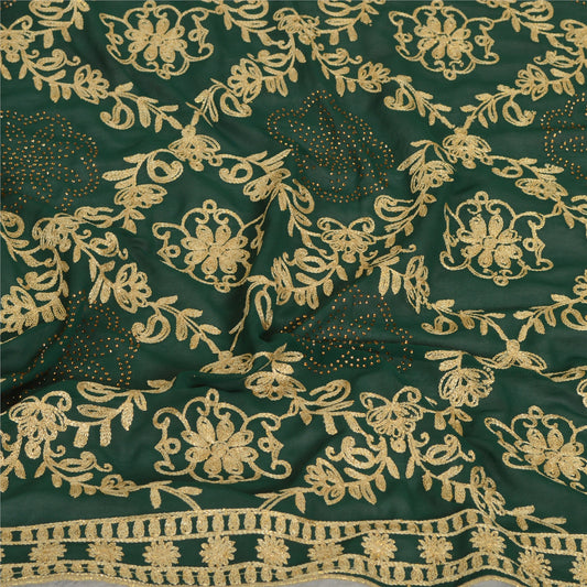Sanskriti Vintage Long Green Dupatta/Stole Georgette Hand Embroidered Ari Work
