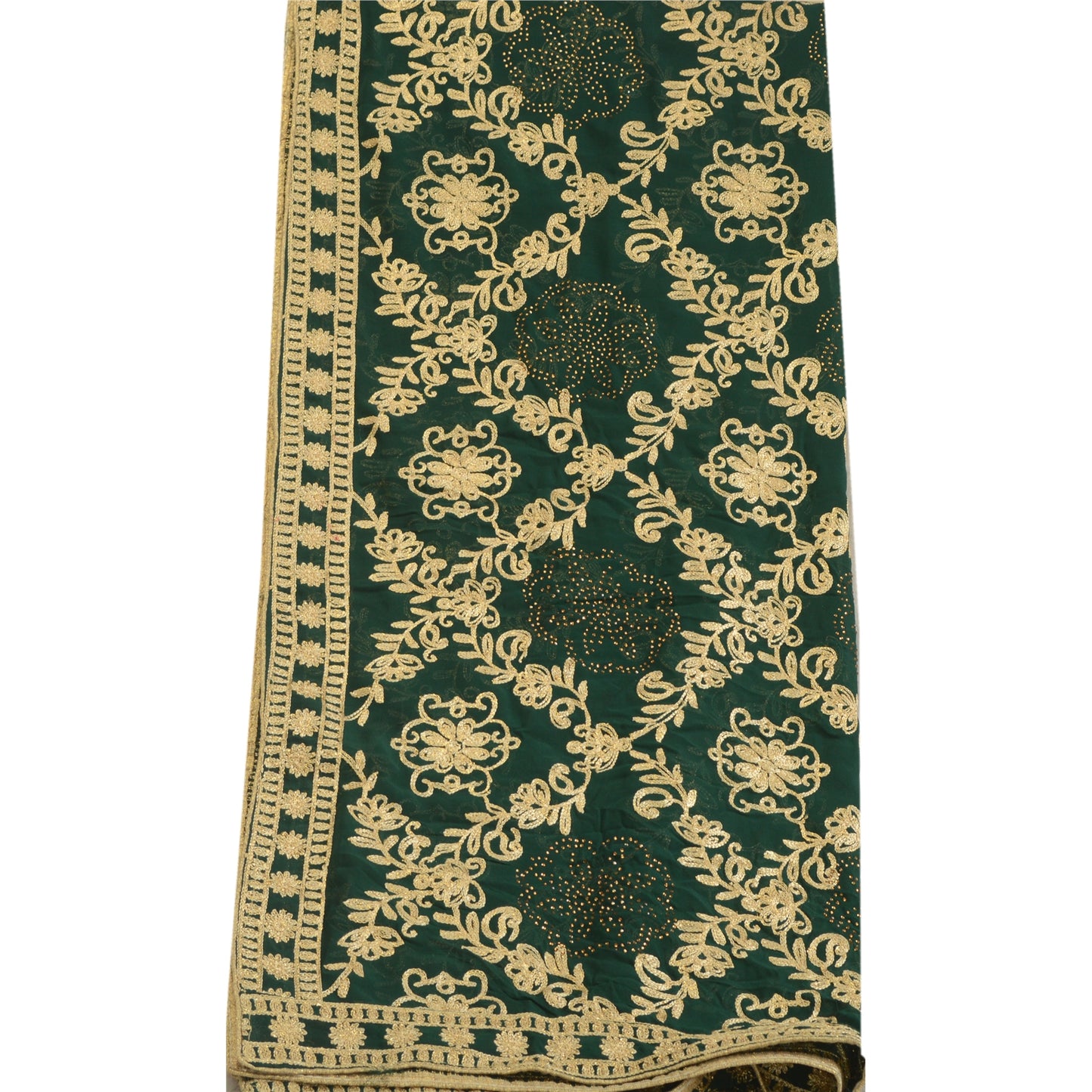 Sanskriti Vintage Long Green Dupatta/Stole Georgette Hand Embroidered Ari Work