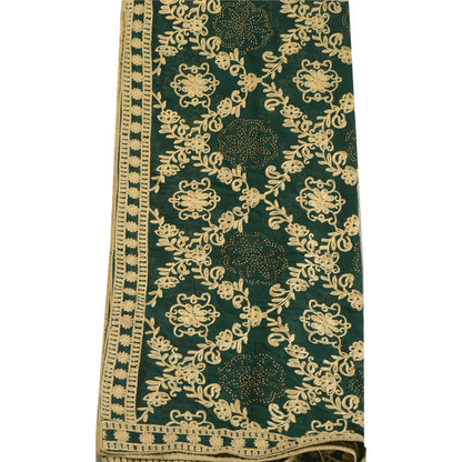 Sanskriti Vintage Long Green Dupatta/Stole Georgette Hand Embroidered Ari Work