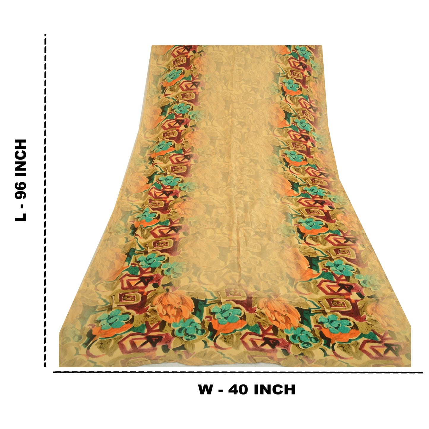 Sanskriti Vintage Long Cream Dupatta/Stole Blend Georgette Printed Wrap Hijab