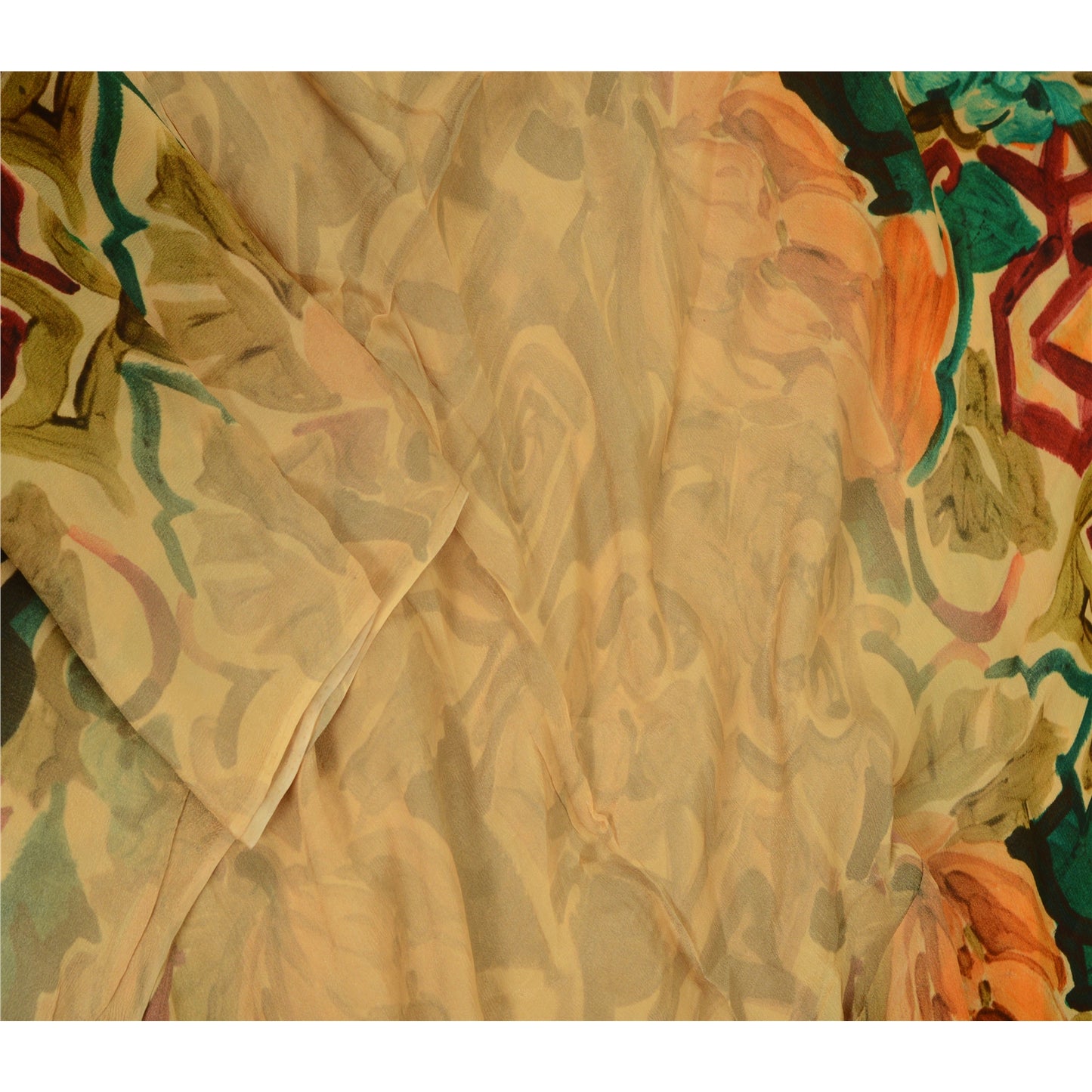 Sanskriti Vintage Long Cream Dupatta/Stole Blend Georgette Printed Wrap Hijab