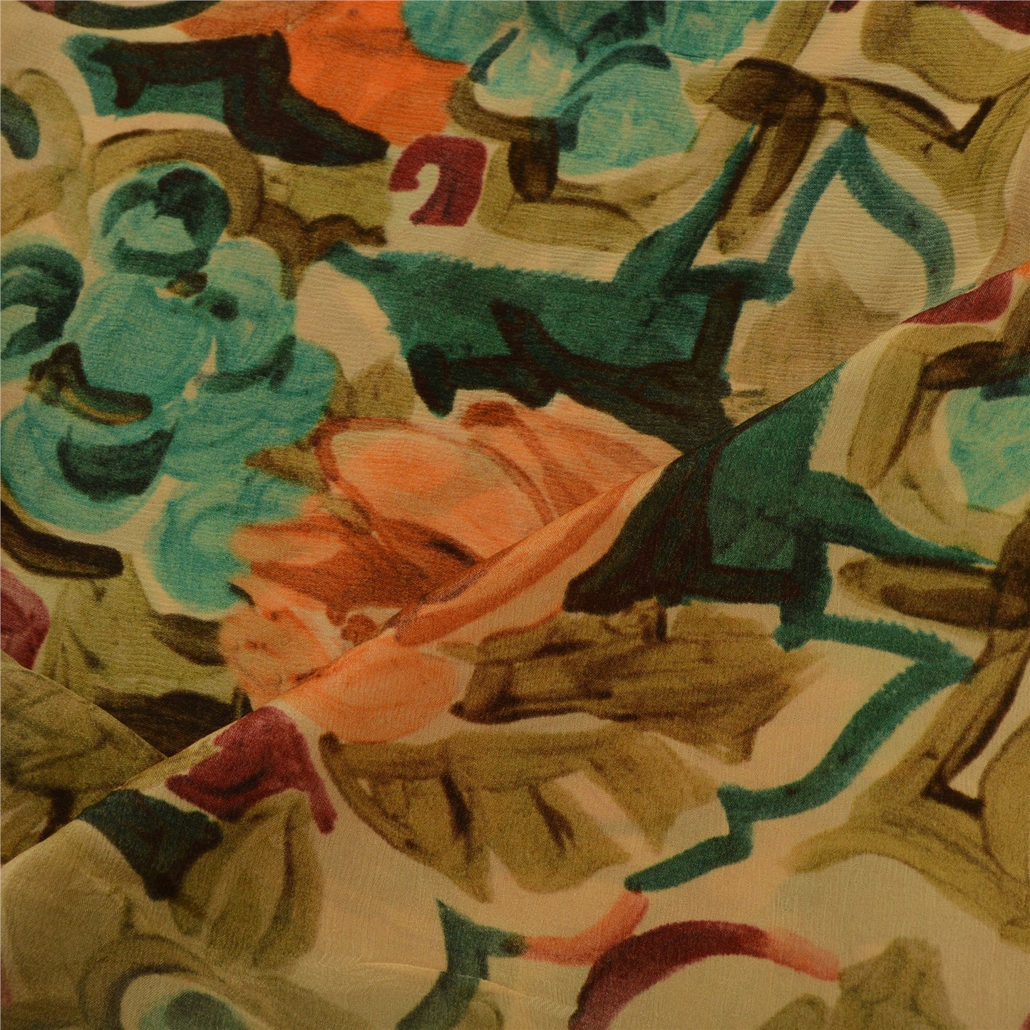 Sanskriti Vintage Long Cream Dupatta/Stole Blend Georgette Printed Wrap Hijab