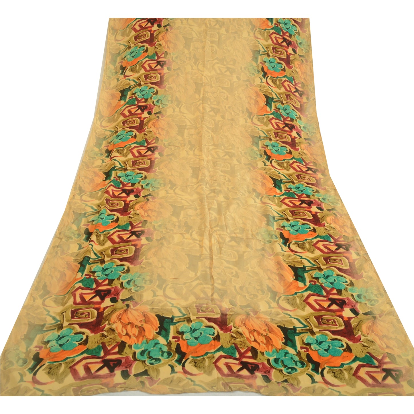 Sanskriti Vintage Long Cream Dupatta/Stole Blend Georgette Printed Wrap Hijab