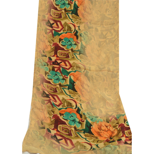 Sanskriti Vintage Long Cream Dupatta/Stole Blend Georgette Printed Wrap Hijab