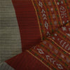 Sanskriti Vintage Grey/Dark Red Long Dupatta Stole Pure Cotton Woven Ikat Veil