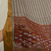 Sanskriti Vintage Grey/Dark Red Long Dupatta Stole Pure Cotton Woven Ikat Veil