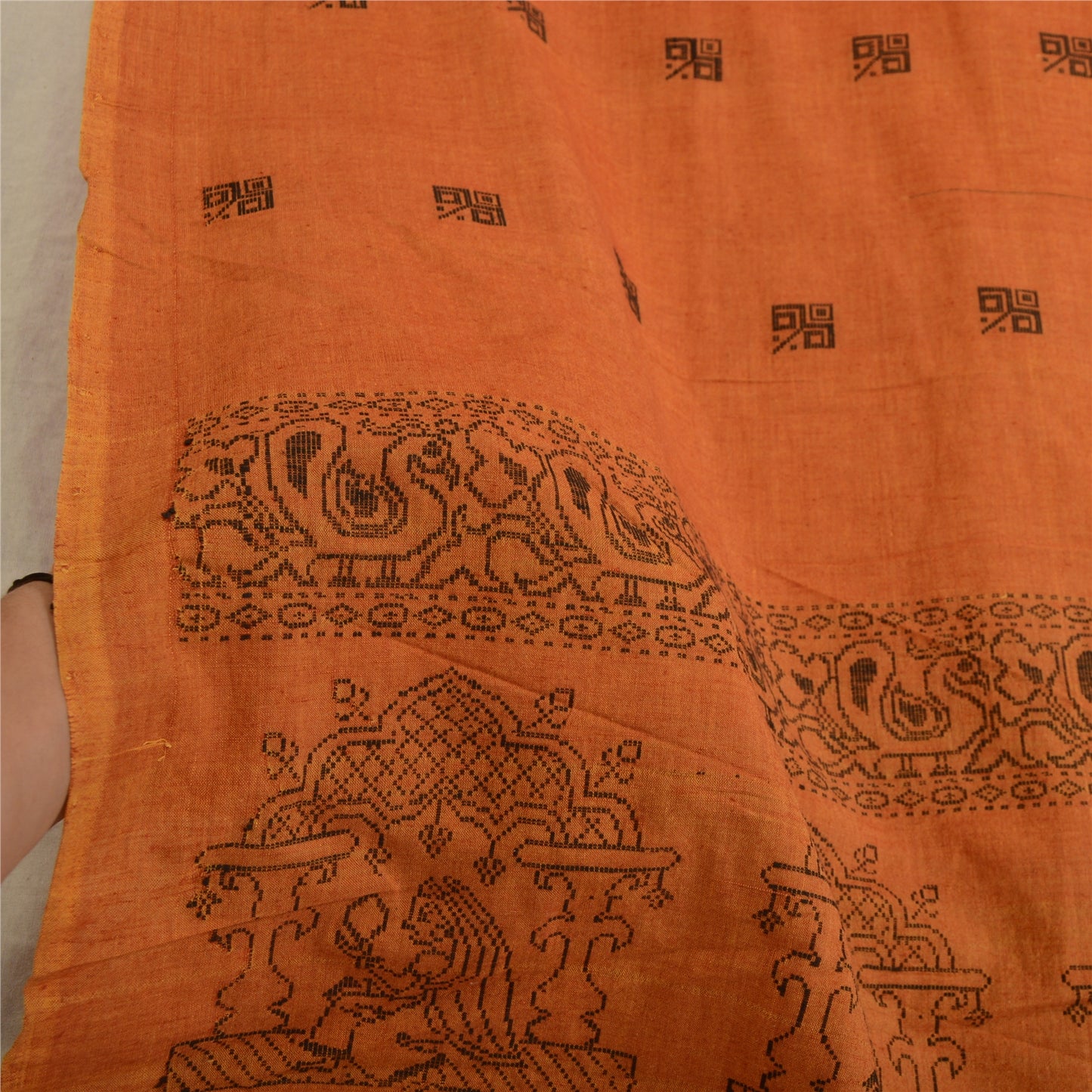 Длинные палантины-дупатта из чистого хлопка цвета шафрана в стиле санскрити, сотканные вручную