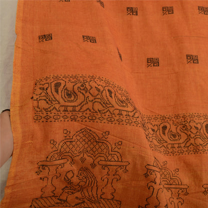 Длинные палантины-дупатта из чистого хлопка цвета шафрана в стиле санскрити, сотканные вручную