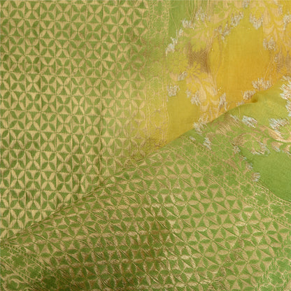 Sanskriti Vintage Dupatta Long Stole Chanderi Green/Yellow Woven Brocade Scarves