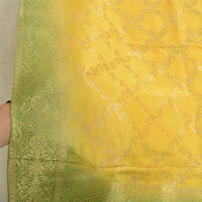 Sanskriti Vintage Dupatta Long Stole Chanderi Green/Yellow Woven Brocade Scarves