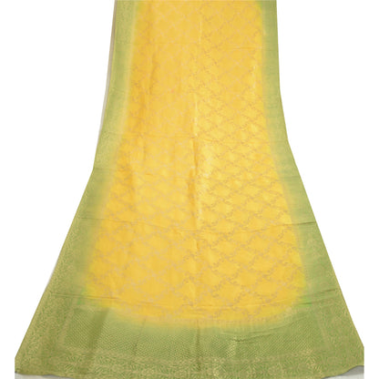 Sanskriti Vintage Dupatta Long Stole Chanderi Green/Yellow Woven Brocade Scarves