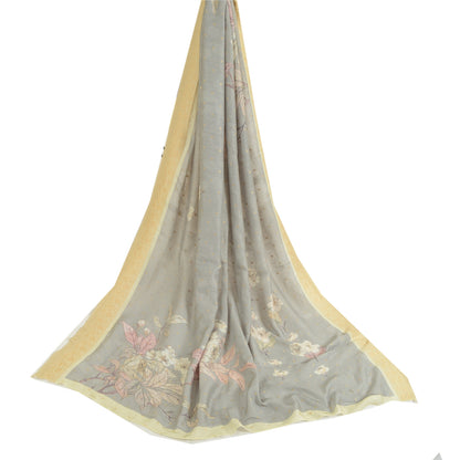 Sanskriti Vintage Long Dupatta Stole Blend Grey Digital Printed Woven Scarves