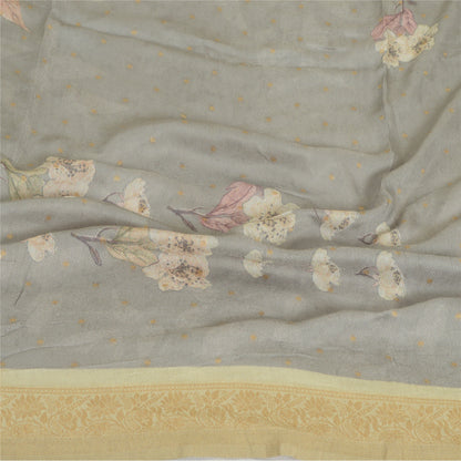 Sanskriti Vintage Long Dupatta Stole Blend Grey Digital Printed Woven Scarves