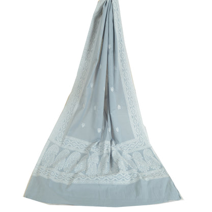 Sanskriti Vintage Grey Long Dupatta Stole Cotton Hijab Hand-Woven Scarves