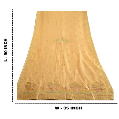 Sanskriti Vintage Long Dupatta Stole Chanderi Peach Woven Brocade tørklæder