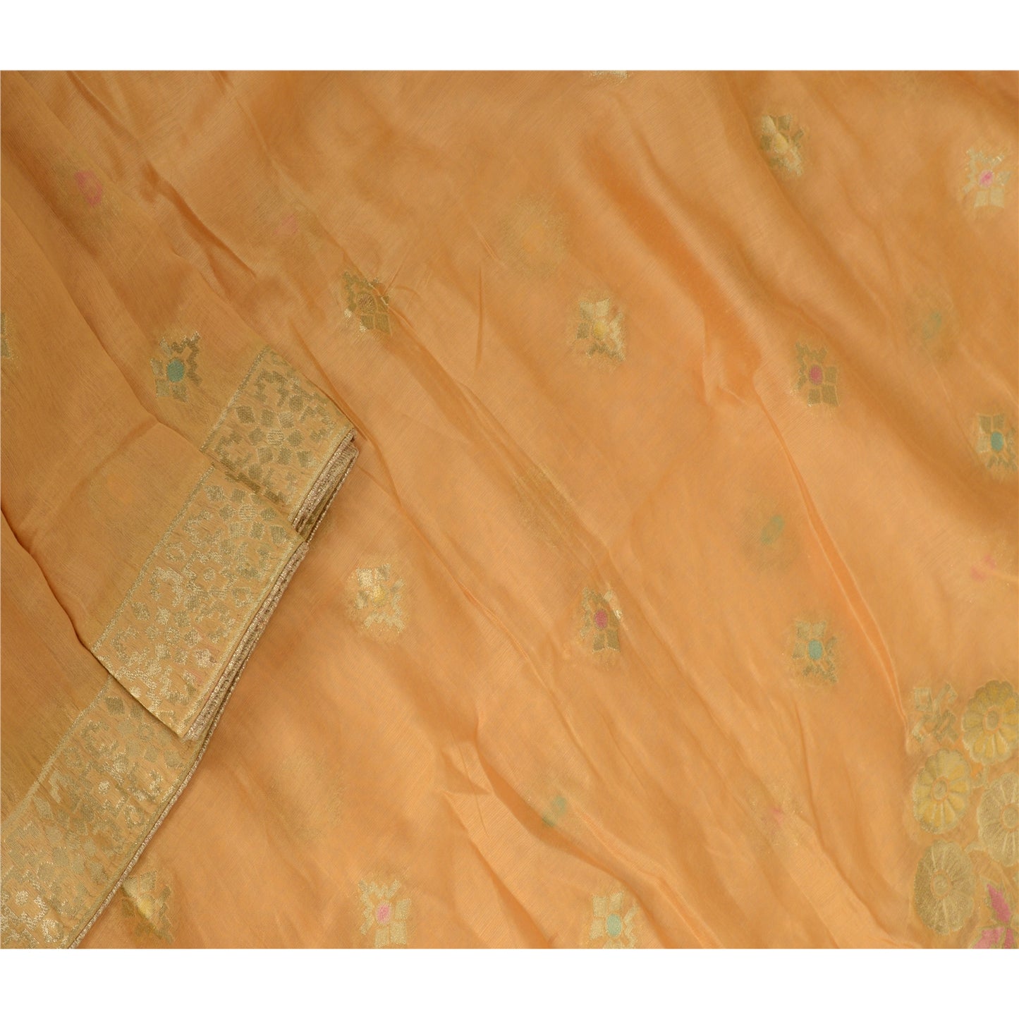 Sanskriti Vintage Long Dupatta Stole Chanderi Peach Woven Brocade tørklæder