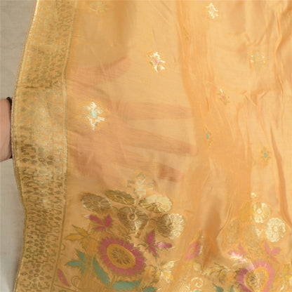 Sanskriti Vintage Long Dupatta Stole Chanderi Peach Woven Brocade tørklæder