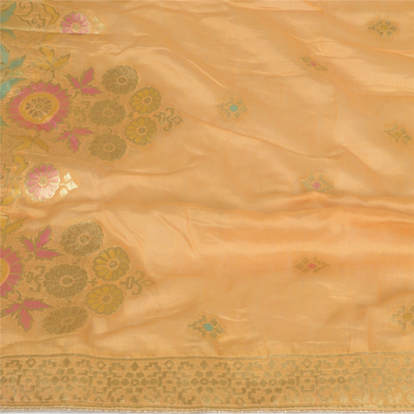 Sanskriti Vintage Long Dupatta Stole Chanderi Peach Woven Brocade tørklæder