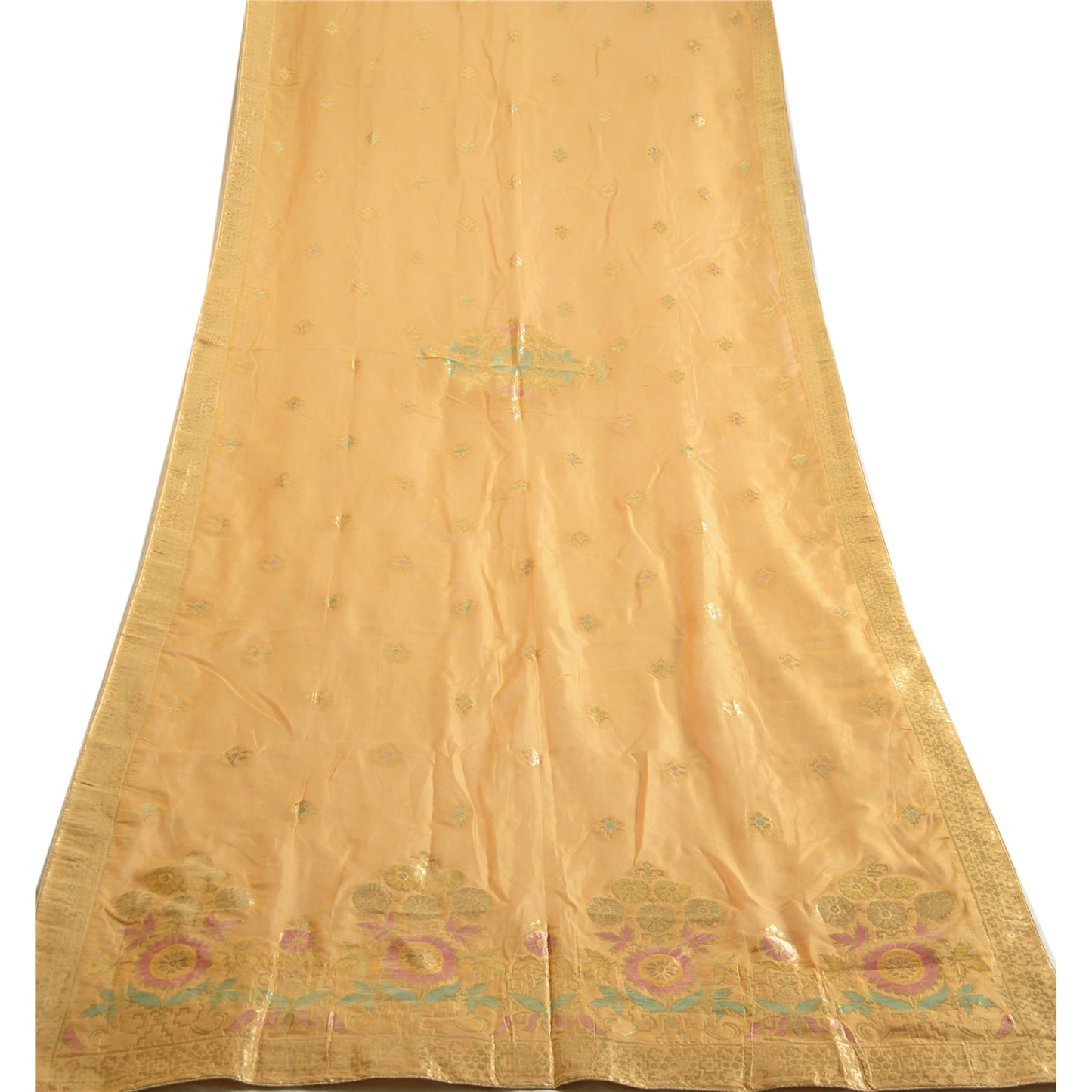 Sanskriti Vintage Long Dupatta Stole Chanderi Peach Woven Brocade tørklæder
