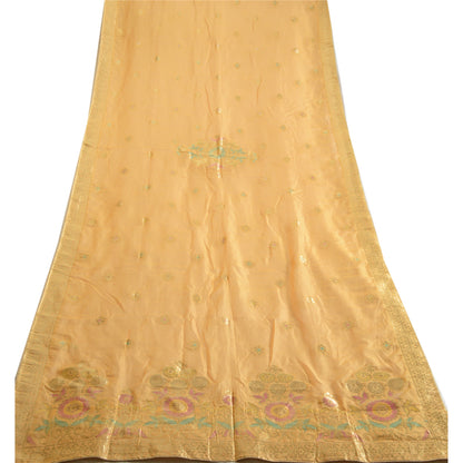 Sanskriti Vintage Long Dupatta Stole Chanderi Peach Woven Brocade tørklæder