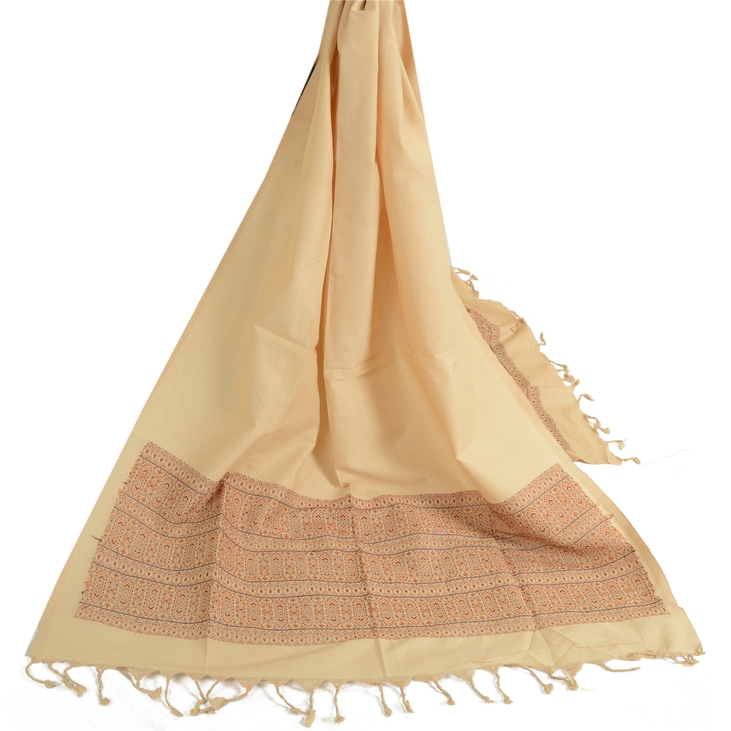 Sanskriti Vintage Lange Dupatta Stole Blandet Bomuld Elfenbensfarvet Hijab Vævede Wrap Halstørklæder