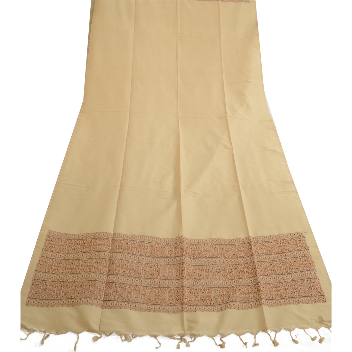 Sanskriti Vintage Lange Dupatta Stole Blandet Bomuld Elfenbensfarvet Hijab Vævede Wrap Halstørklæder