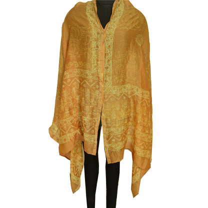 Sanskriti Vintage Safran Lang Dupatta Stole 100% Ren Silke Batik Arbejdstørklæder