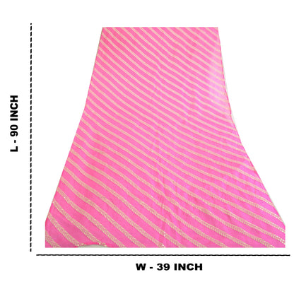 Санскрити Винтаж Дупатта Длинный Палантин Чистый Шелк Ярко-Розовый Вышитый Кота Дориа