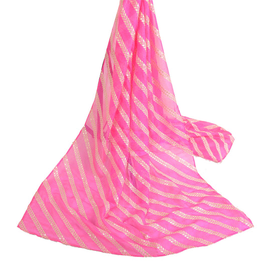 Sanskriti Vintage Dupatta Long Stole Pure Silk Hot Pink Embroidered Kota Doria