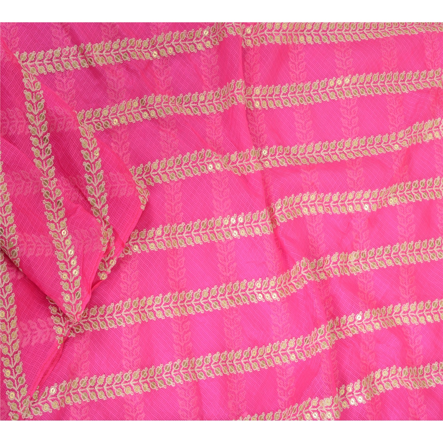 Санскрити Винтаж Дупатта Длинный Палантин Чистый Шелк Ярко-Розовый Вышитый Кота Дориа