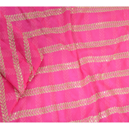 Санскрити Винтаж Дупатта Длинный Палантин Чистый Шелк Ярко-Розовый Вышитый Кота Дориа