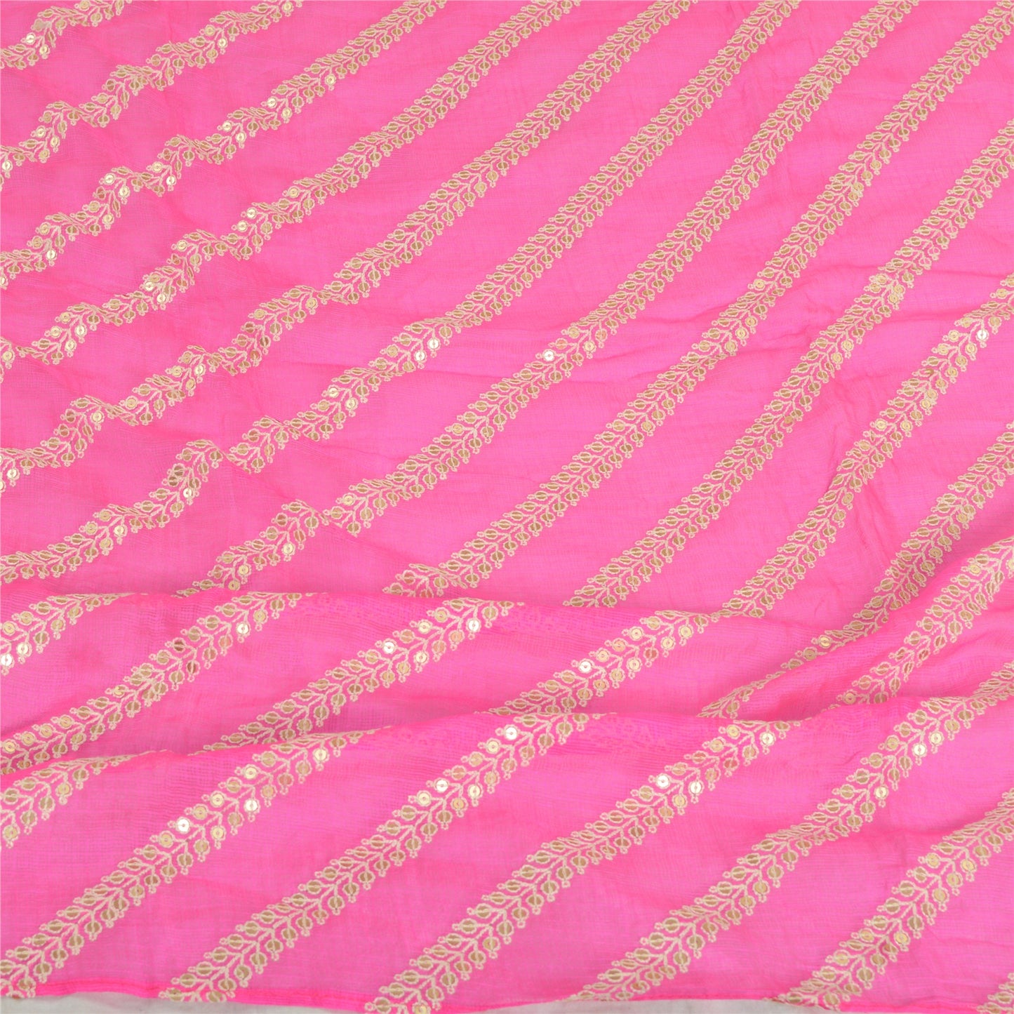 Санскрити Винтаж Дупатта Длинный Палантин Чистый Шелк Ярко-Розовый Вышитый Кота Дориа