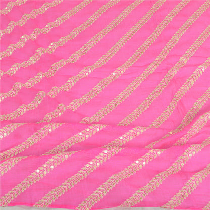 Санскрити Винтаж Дупатта Длинный Палантин Чистый Шелк Ярко-Розовый Вышитый Кота Дориа