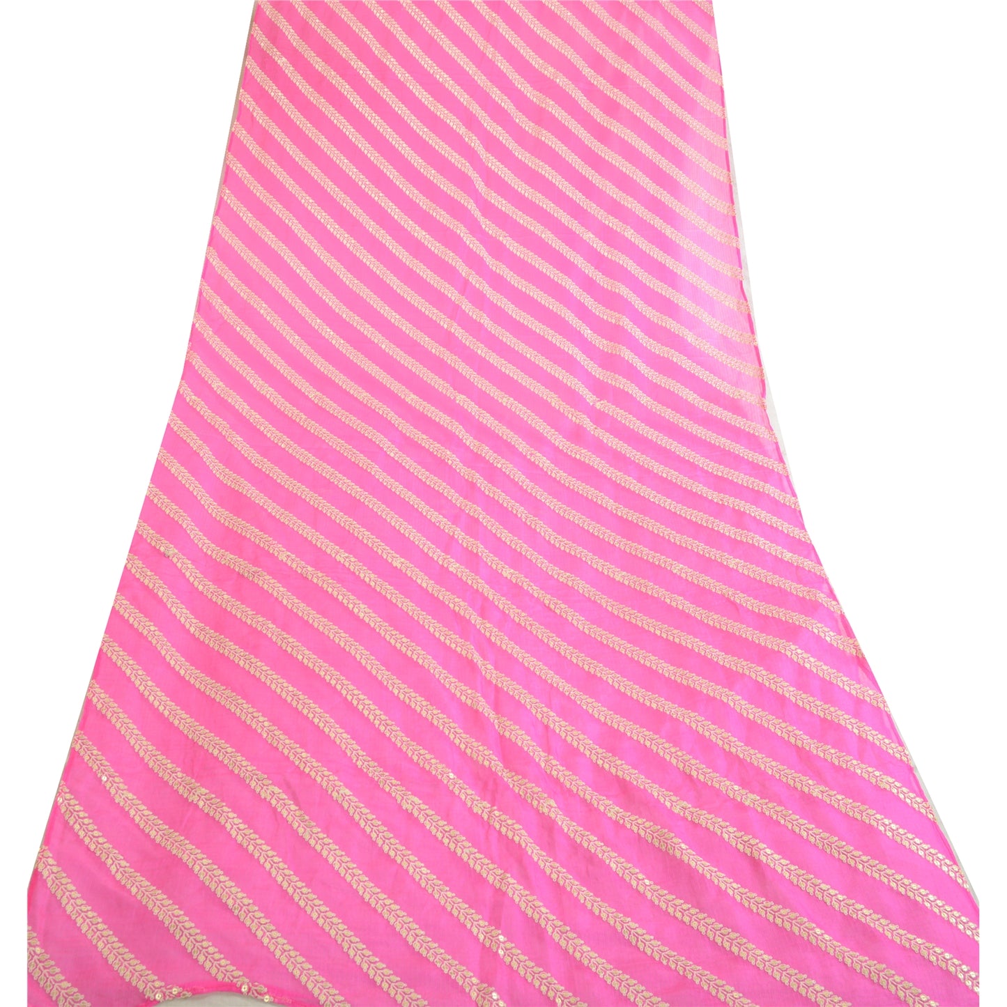 Санскрити Винтаж Дупатта Длинный Палантин Чистый Шелк Ярко-Розовый Вышитый Кота Дориа