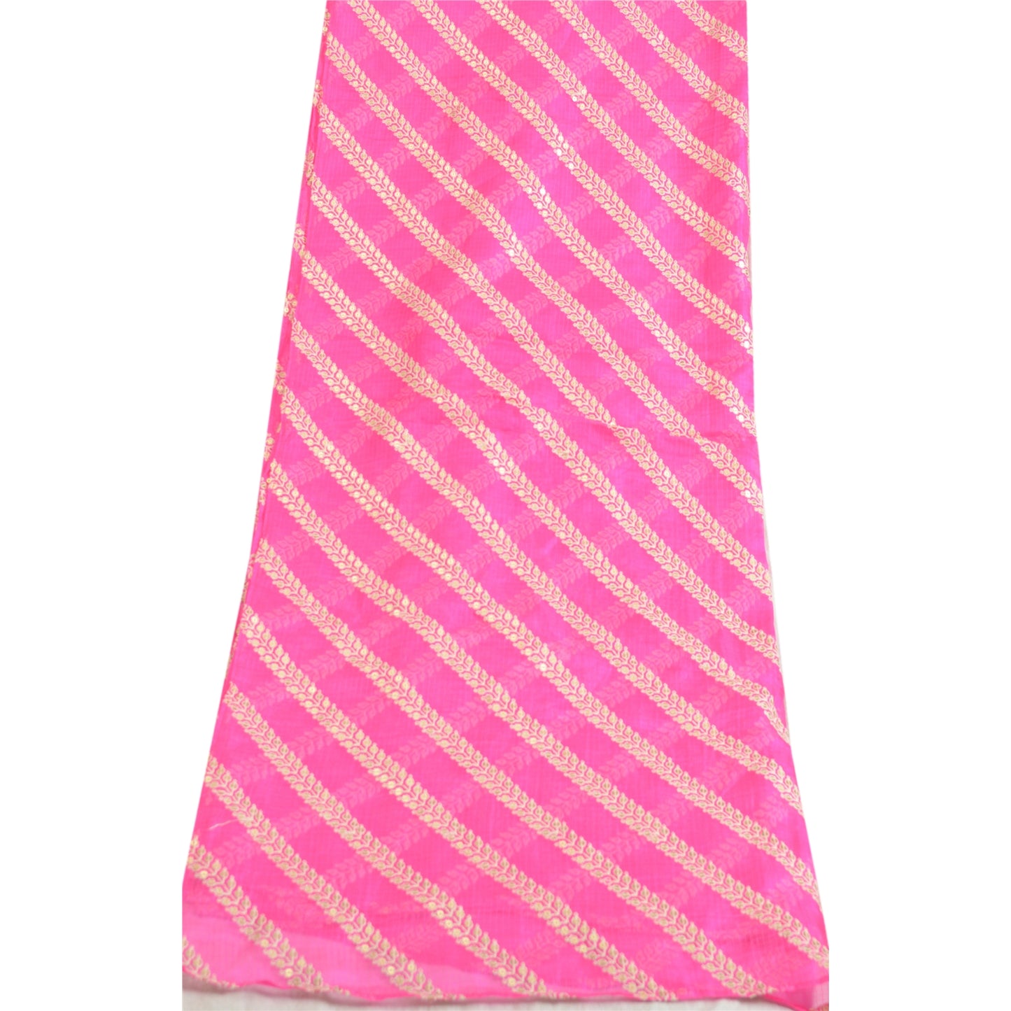 Санскрити Винтаж Дупатта Длинный Палантин Чистый Шелк Ярко-Розовый Вышитый Кота Дориа