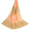 Sanskriti Vintage Dupatta Long Stole Blend Georgette Peach/Green Handmade Kantha