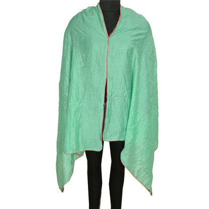 Sanskriti Vintage Long Dupatta Stole Cotton Green Embroidered Wrap Scarves