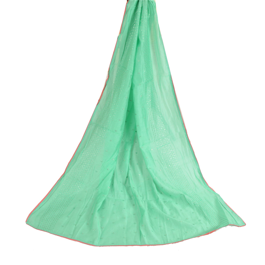 Sanskriti Vintage Long Dupatta Stole Cotton Green Embroidered Wrap Scarves