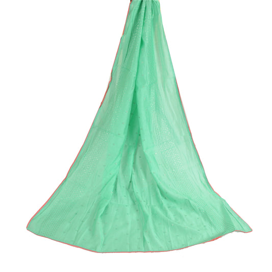 Sanskriti Vintage Long Dupatta Stole Cotton Green Embroidered Wrap Scarves