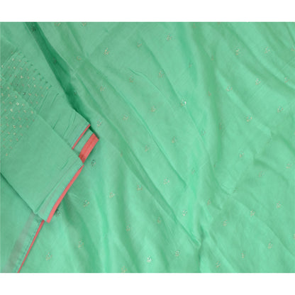 Sanskriti Vintage Long Dupatta Stole Cotton Green Embroidered Wrap Scarves