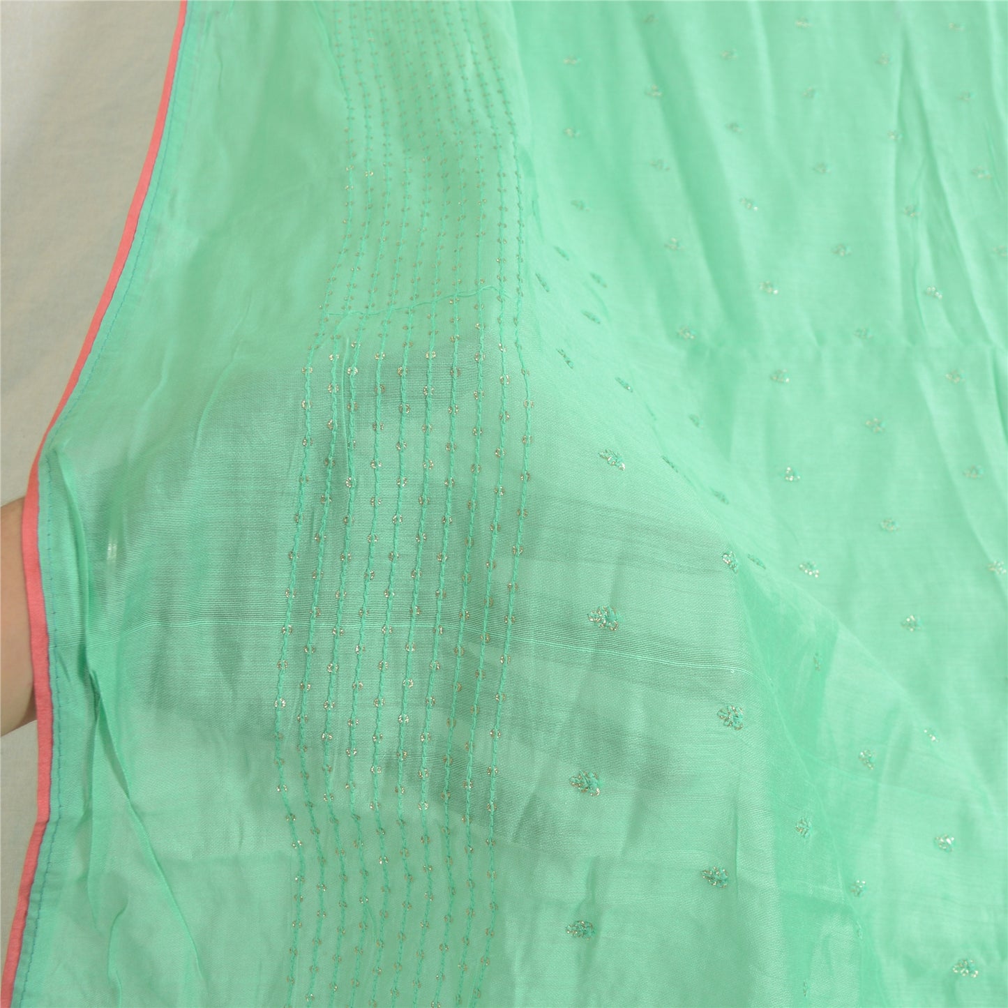 Sanskriti Vintage Long Dupatta Stole Cotton Green Embroidered Wrap Scarves