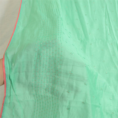 Sanskriti Vintage Long Dupatta Stole Cotton Green Embroidered Wrap Scarves