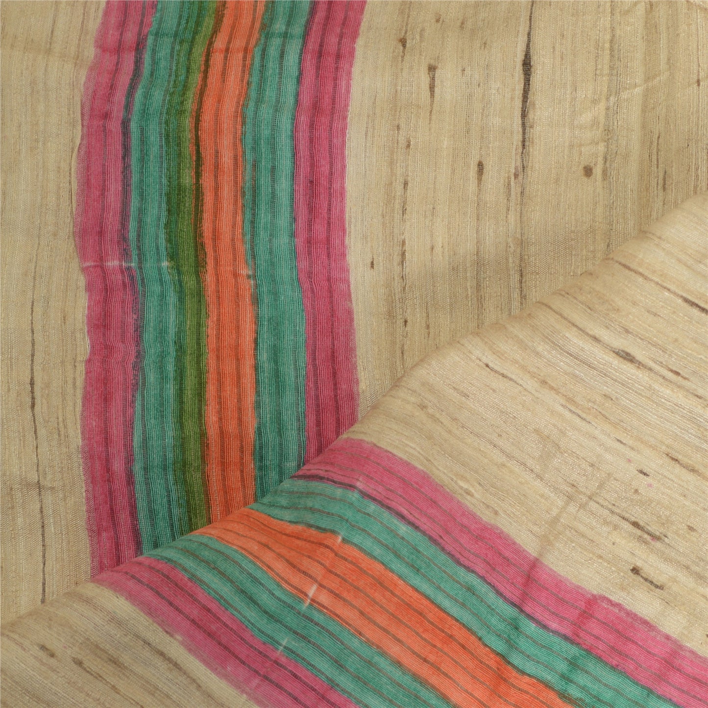 Sanskriti Vintage Ivory Long Dupatta/Stole Pure Handloom Silk Hand-Block Printed